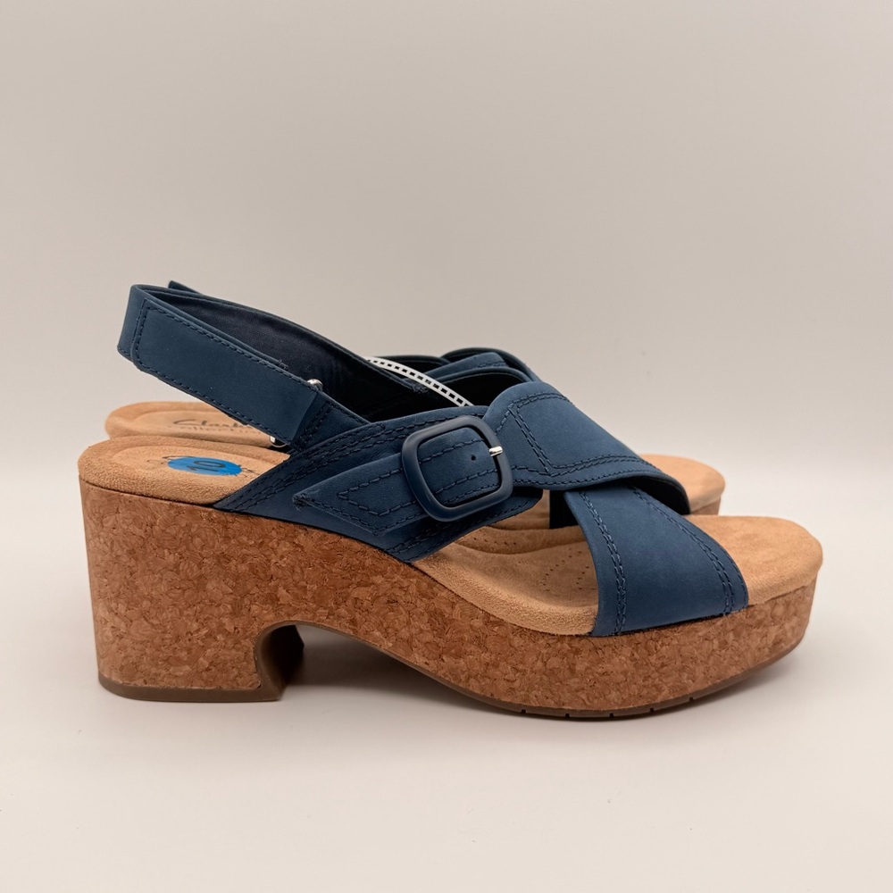 Clarks NWT Blue Cork Wedge Sandals Slingback Platform Women’s Size 10 - Picture 8 of 14